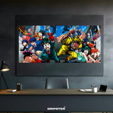 My Hero Academia wall poster by Dripster featuring vibrant anime characters in dynamic action poses